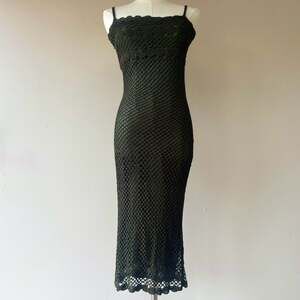 Euro Vintage Y2K Moss Green Crochet Midi Dress